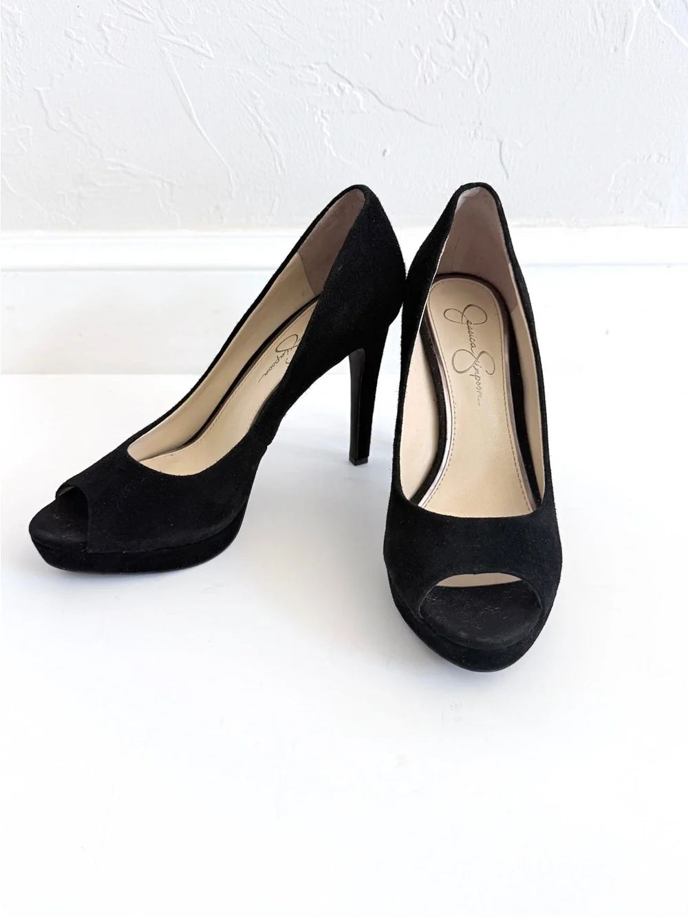 Jessica Simpson Kelli Peep Toe Platform Pumps, Black Suede, 9M 👠